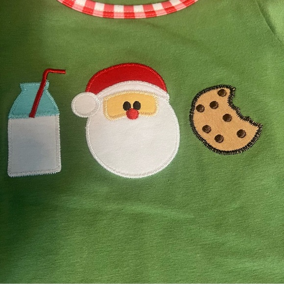Cookies with Santa green and red checkered trim romper. 12-18 months - Picture 2 of 8